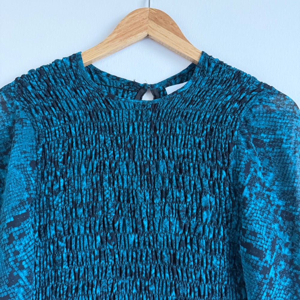 MISA Los Angeles Roisin Dress in Snake Teal Blue Long Sleeve Small NWT $370 - Picture 5 of 10